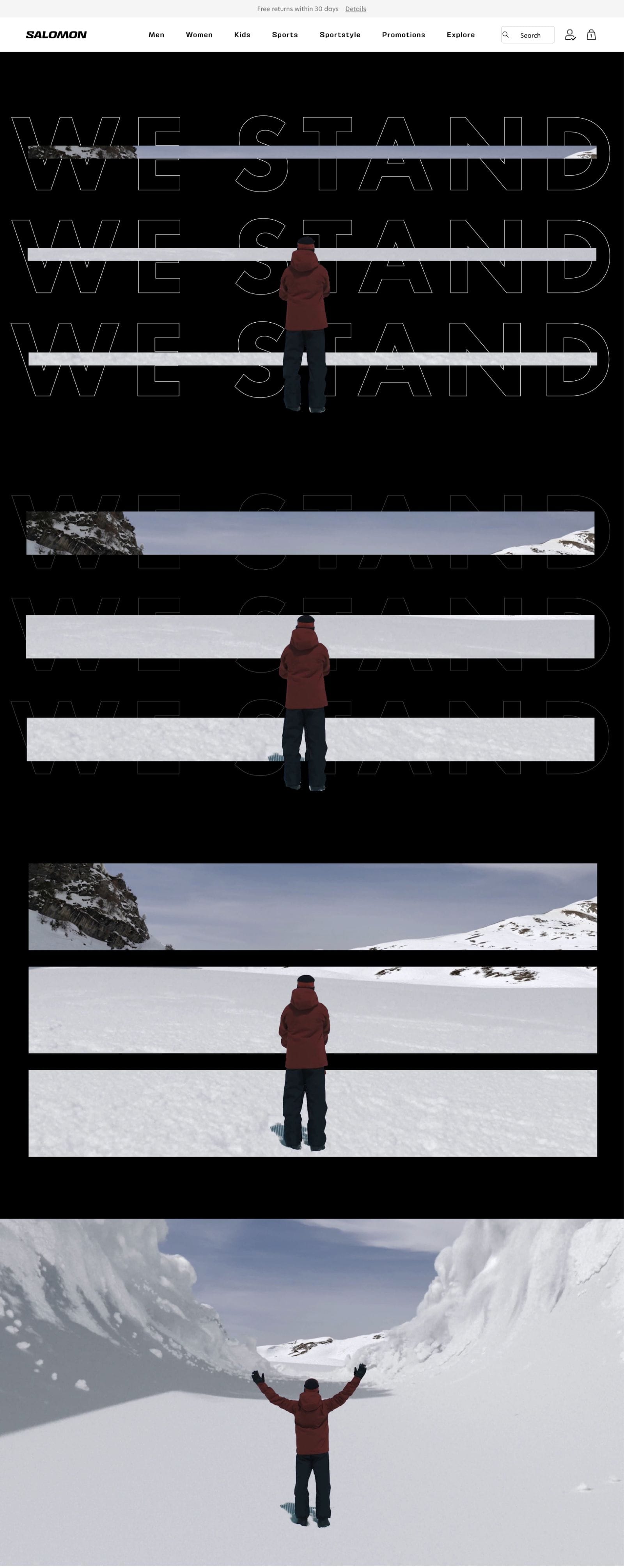 Salomon landing page animation d'entrée homme de dos